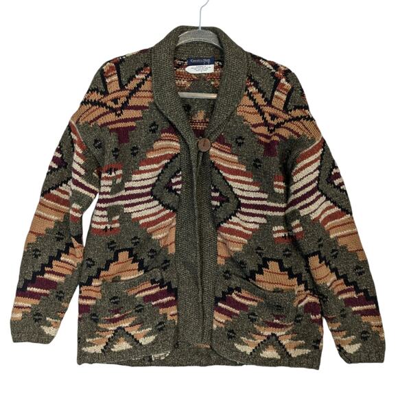 Country Shop Vintage Handknit Cardigan Southwest Print Chunky One Button M - Picture 1 of 7
